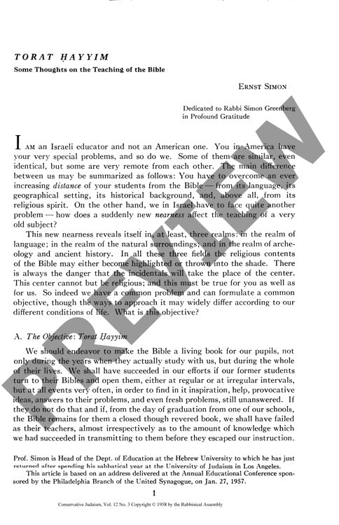 Torat Hayyim Some Thoughts on the Teachi
