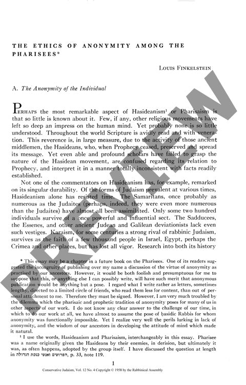 The Ethics of Anonymity Among the Pharis