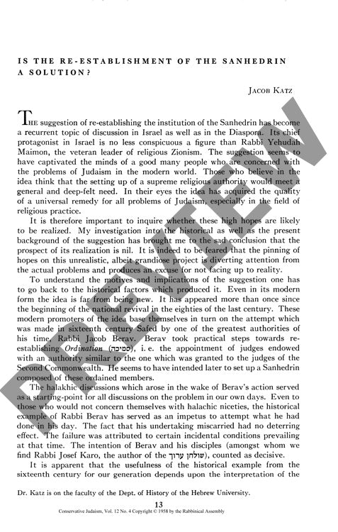 Is the Re Establishment of the Sandhedri