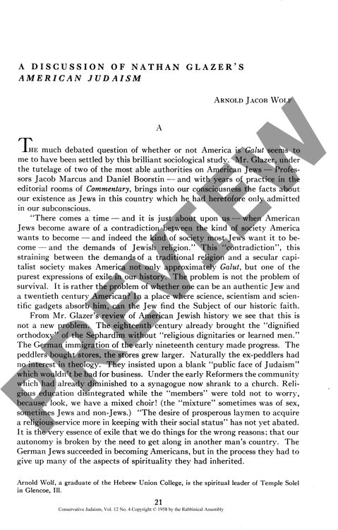 A Discussion of Nathan Glazers American