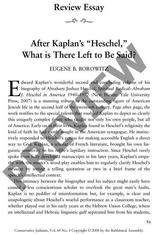 After Kaplans O Heschel What Is There L