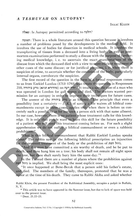 A Teshuvah on Autopsy