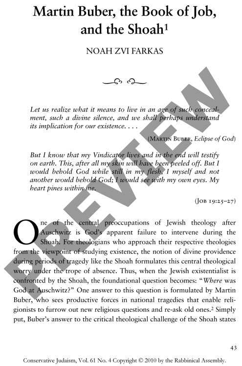 Martin Buber the Book of Job and the Sho