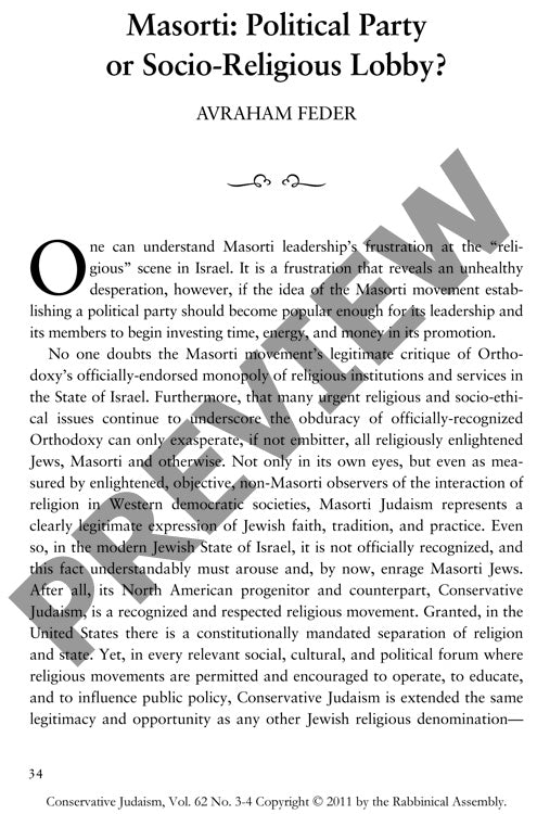 Masorti Political Party or Socio Religio