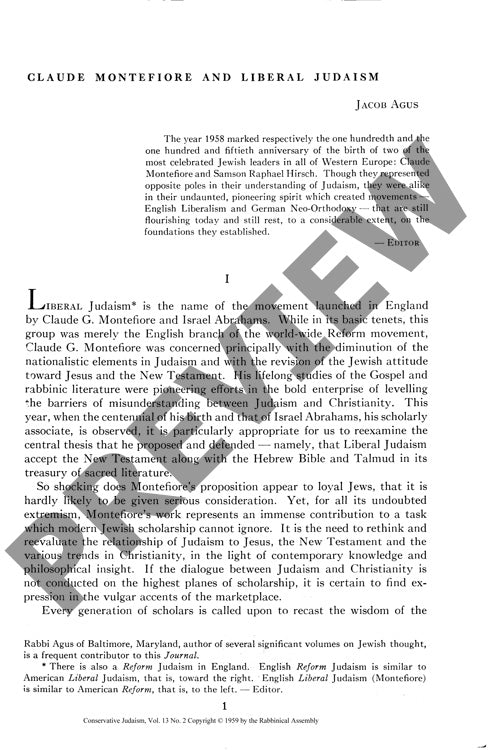 Claude Montefiore and Liberal Judaism