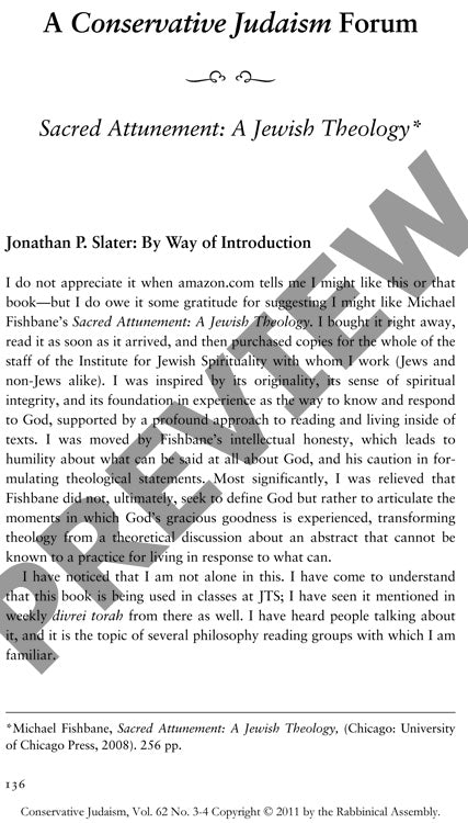 Sacred Attunement a Jewish Theology
