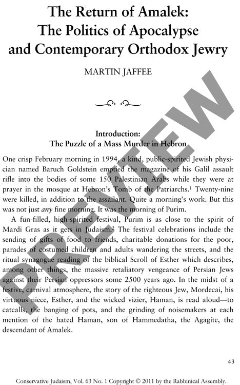 The Return of Amalek the Politics of Apo