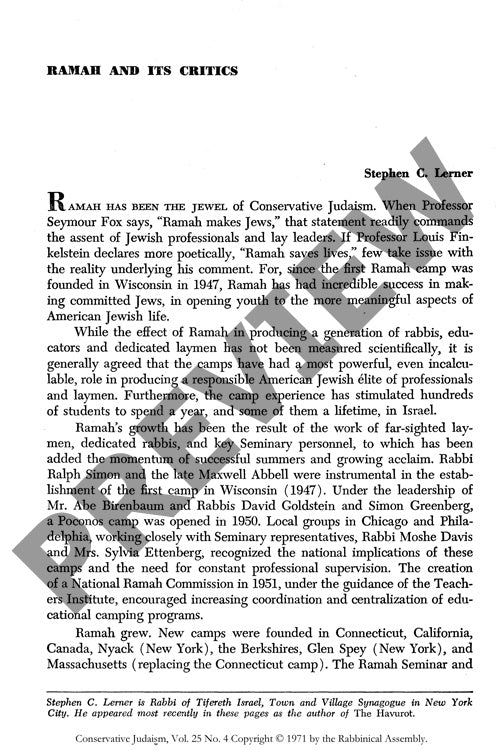 Ramah and Its Critics