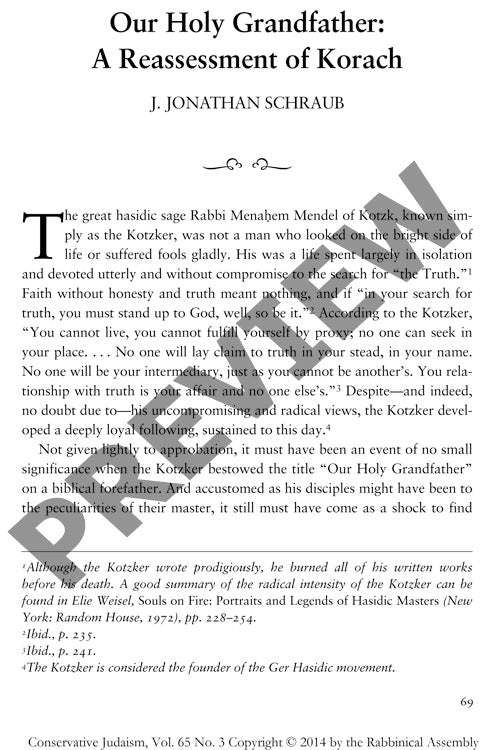 Our Holy Grandfather a Reassessment of Korach