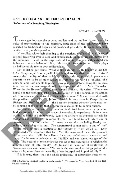 Naturalism and Supernaturalism Reflectio