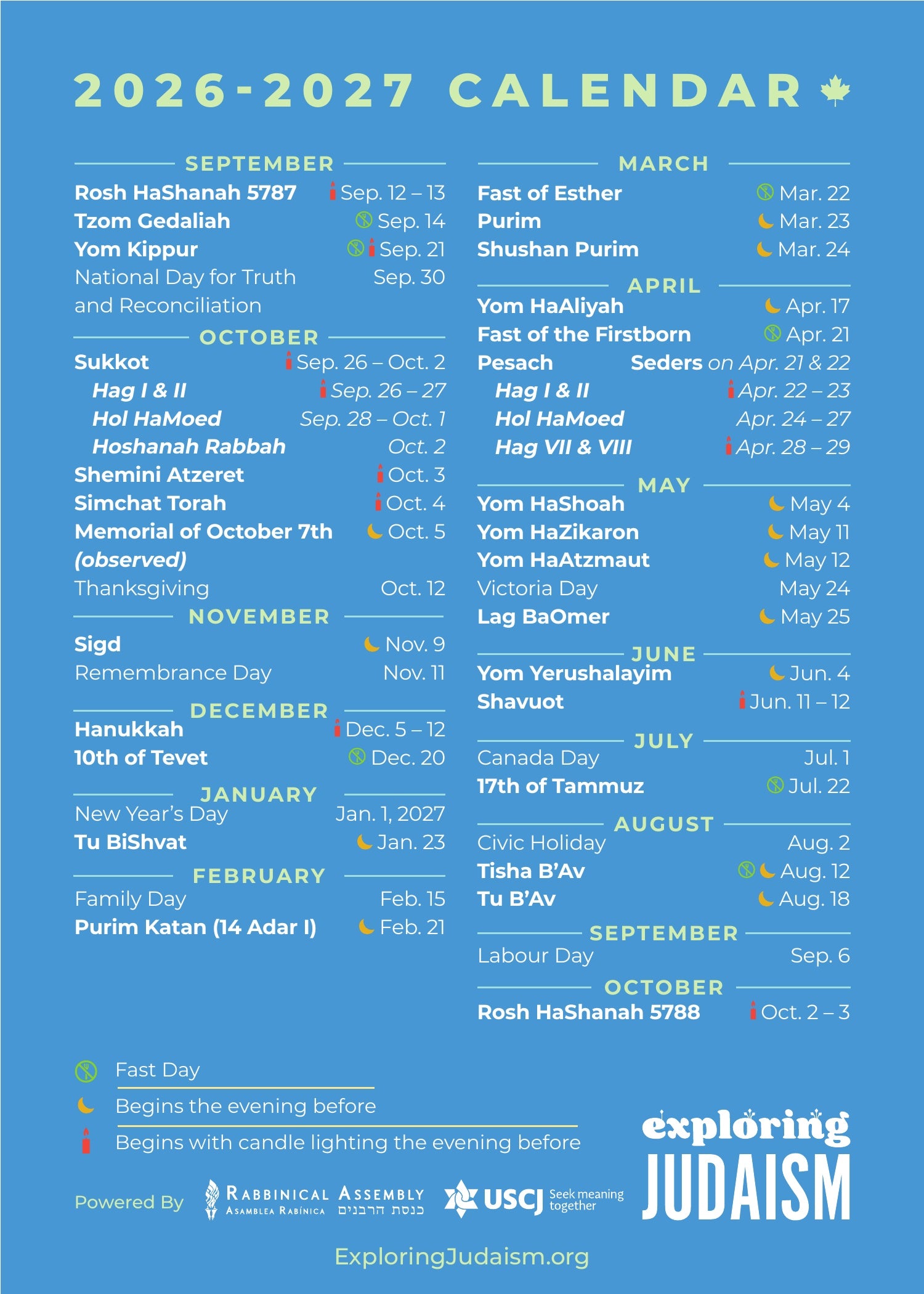 Exploring Judaism's Our Holidays Calendar 5787 – The Rabbinical