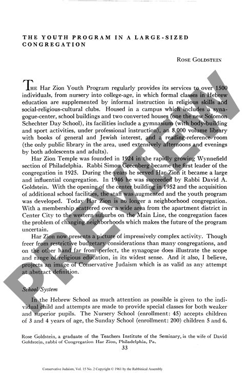 The Youth Program in a Large Sized Congr