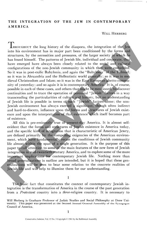 The Intergration of the Jew in Contempor