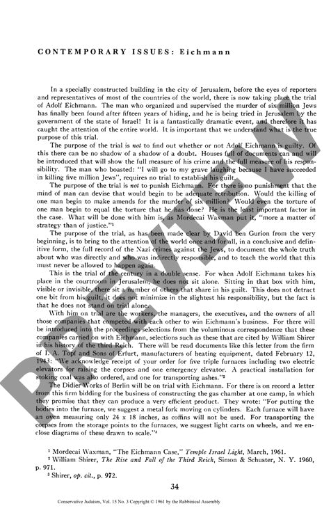 Contemporary Issues Eichmann