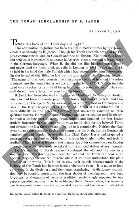 The Torah Scholarship of B Jacob