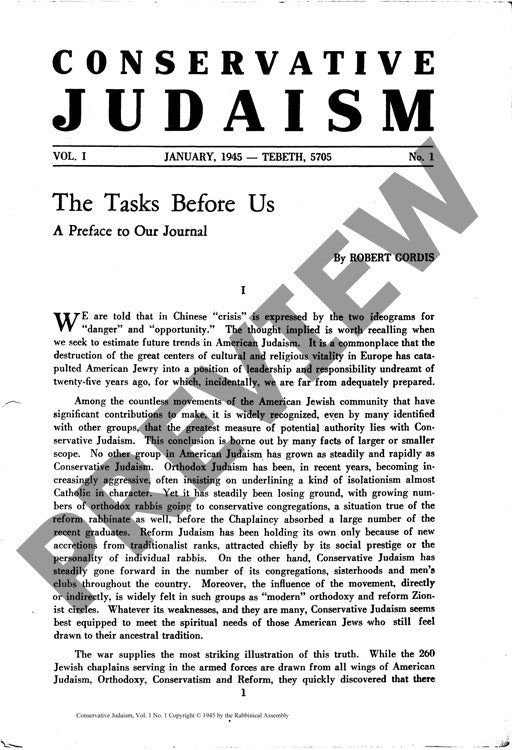 The Tasks Before Us a Preface to Our Jou