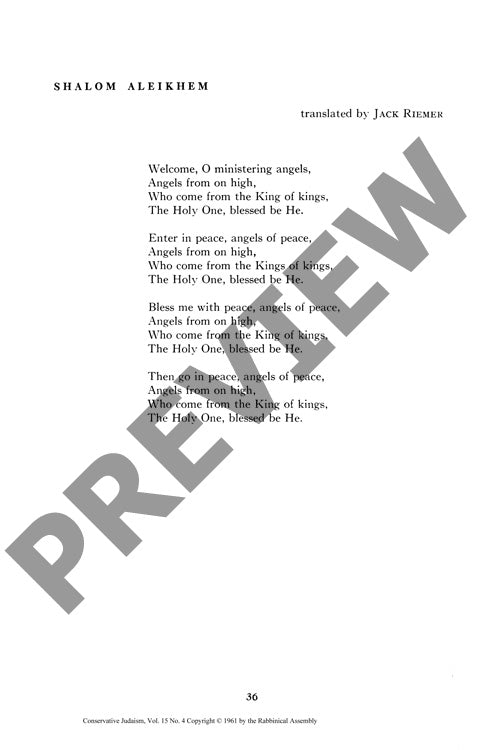 Shalom Aleikhem Translated