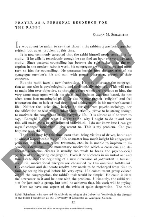 Prayer as a Personal Resource for the Ra
