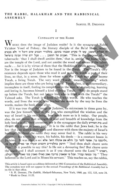 The Rabbi Halakhah and the Rabbinical As