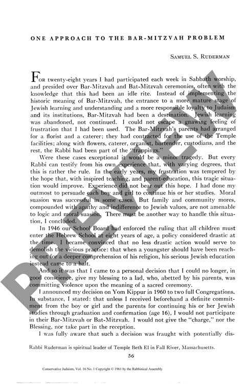 One Approach to the Bar Mitzvah Problem