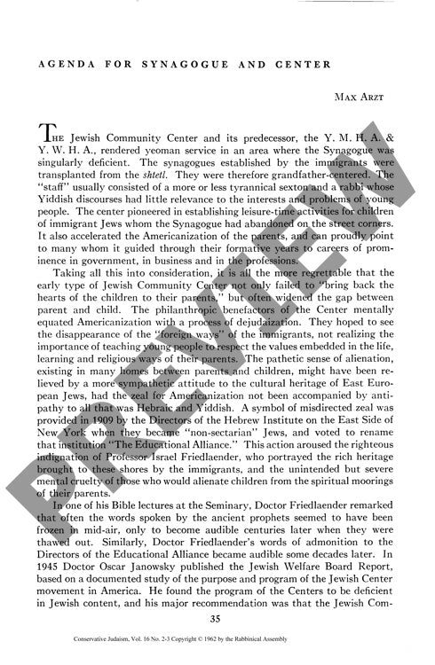 Agenda for Synagogue and Center