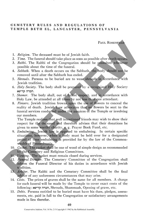 Cemetery Rules and Regulations of Temple