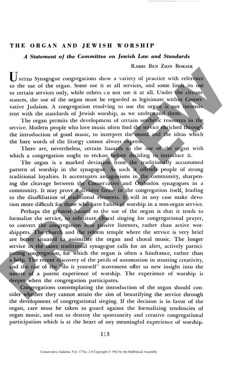 The Organ and Jewish Worship a Statement