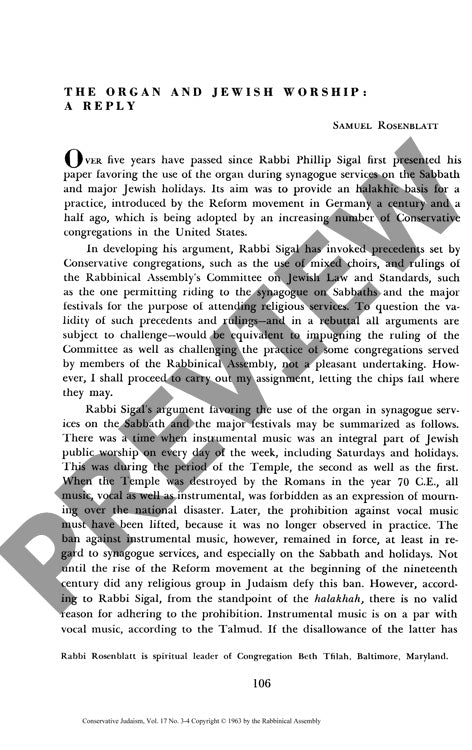 The Organ and Jewish Worship a Reply