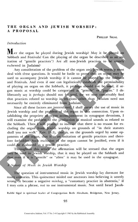The Organ and Jewish Worship a Proposal