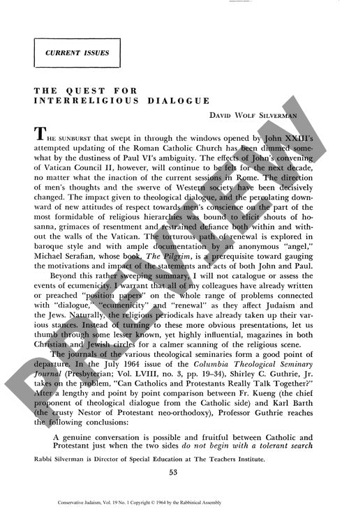 The Quest for Interreligious Dialogue