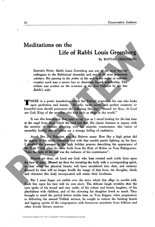 Meditations on the Life of Rabbi Louis G