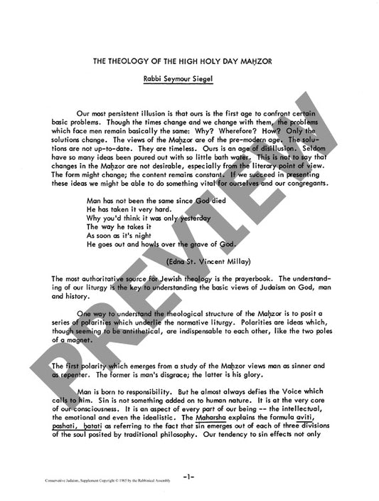 The Theology of the High Holy Day Mahzor