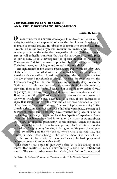 Jewish Christian Dialogue and the Protes
