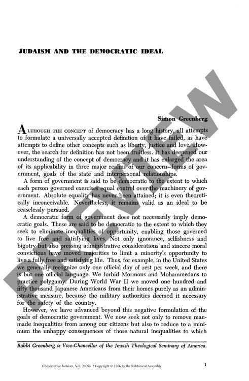 Judaism and the Democratic Ideal