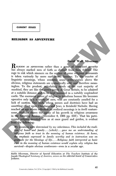 Religion as Adventure