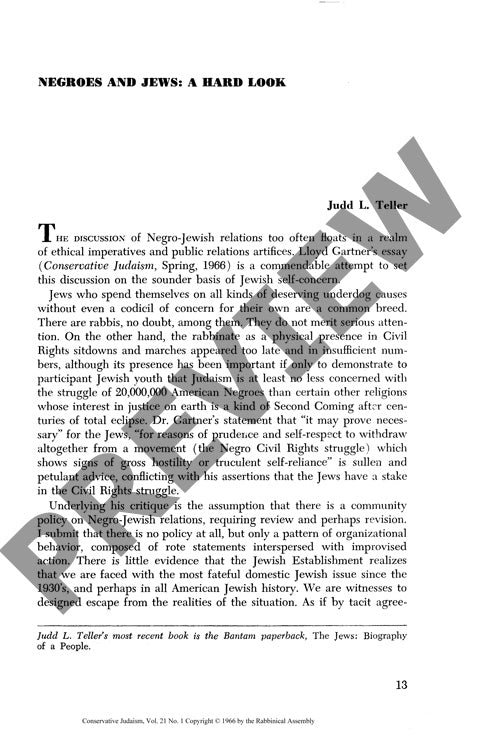 Negroes and Jews a Hard Look