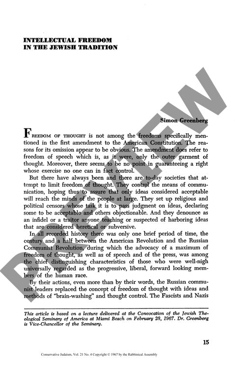 Intellectual Freedom in the Jewish Tradi