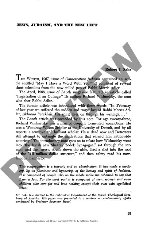 Jews Judaism and the New Left