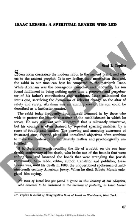 Isaac Leeser a Spiritual Leader Who Led