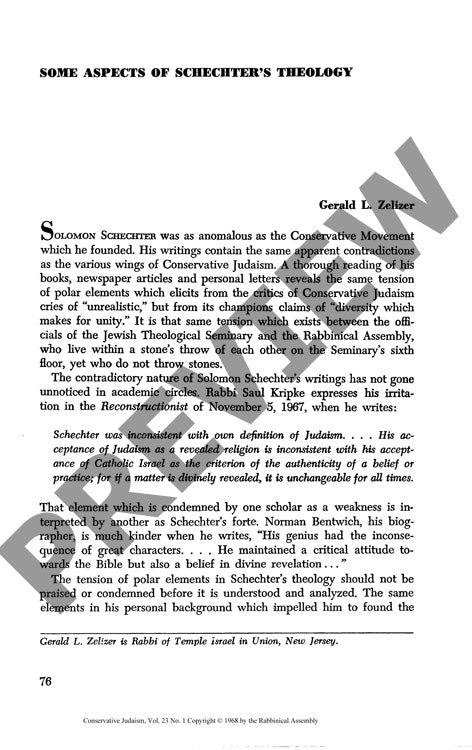 Some Aspects of Schechters Theology