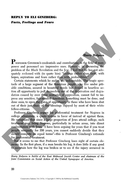 Reply to Eli Ginzberg Facts Feelings And