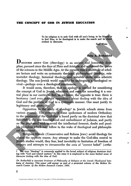 The Concept of God in Jewish Education