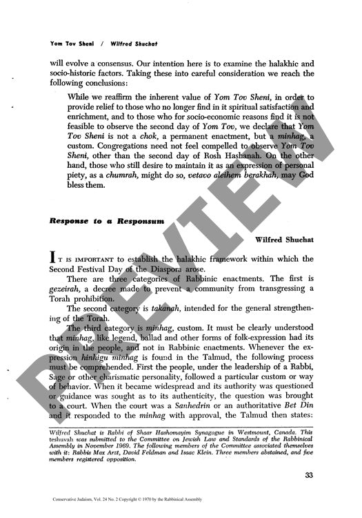 Yom Tov Sheni Response to a Responsum