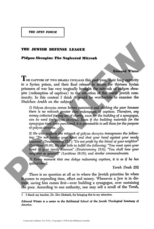 Pidyon Shvuyim the Neglected Mitzvah