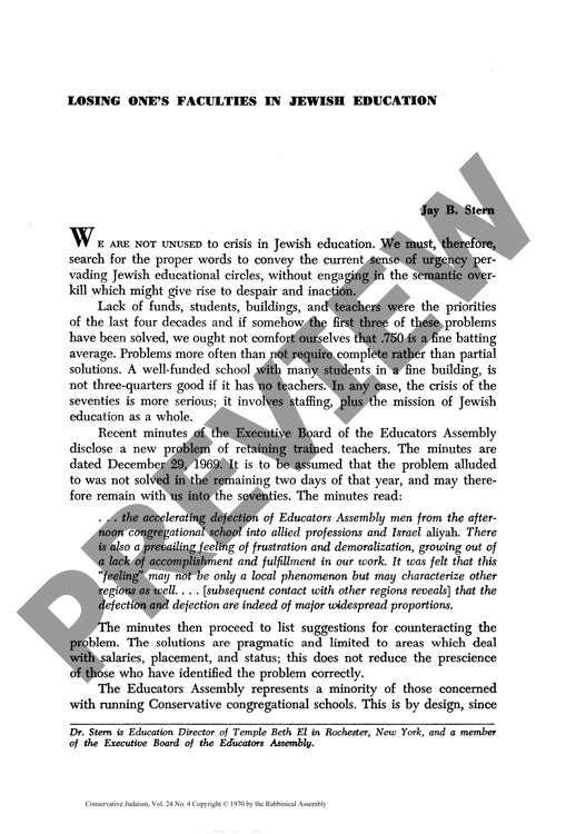 Losing Ones Faculties in Jewish Educatio