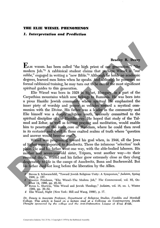 The Elie Wiesel Phenomenon Interpretatio