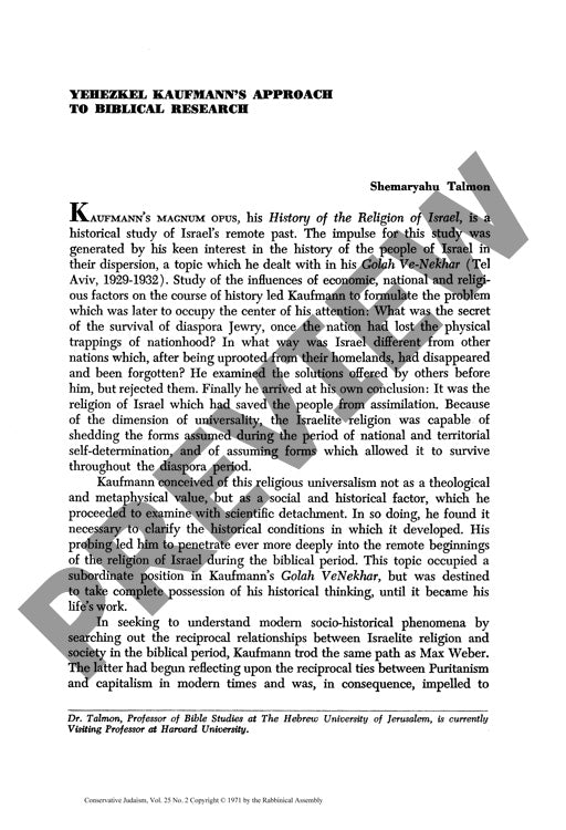Yehezkel Kaufmanns Approach to Biblical
