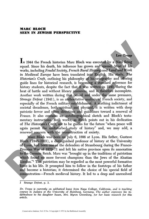 Mark Bloch Seen in Jewish Perspective