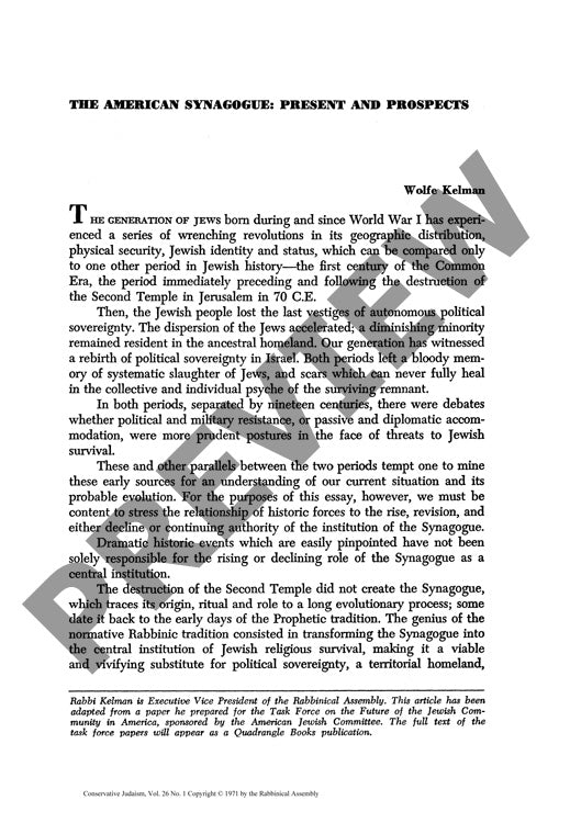 The American Synagogue Present and Prosp
