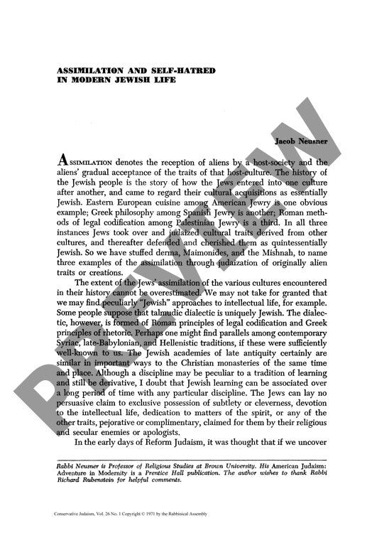 Assimilation and Self Hatred in Modern J
